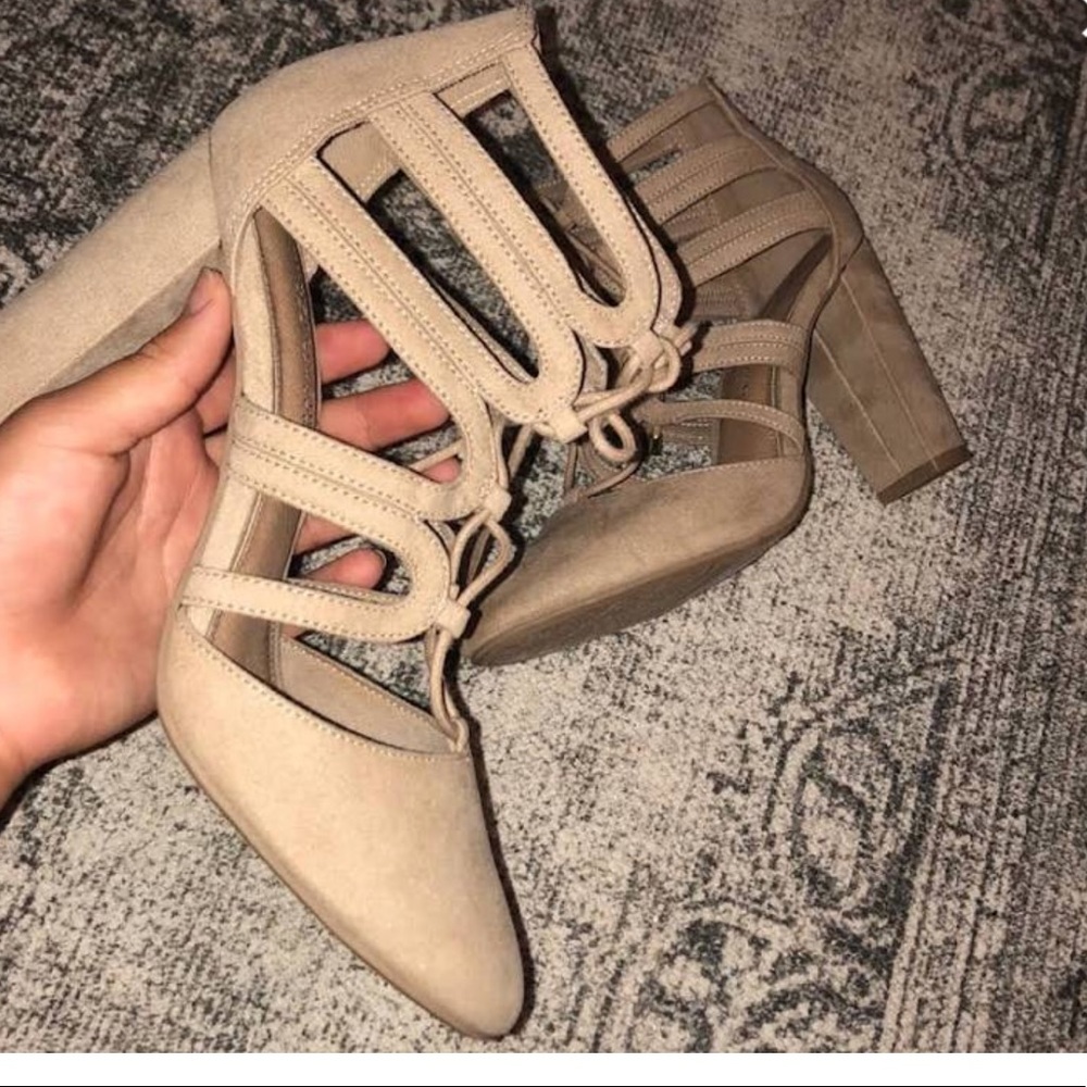 Black Christian Sirano Lace Up Block Heels